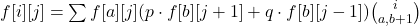  f[i][j] = \sum f[a][j] (p\cdot f[b][j+1]+q\cdot f[b][j-1]) \binom{i}{a, b+1} 